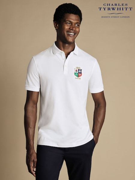 Charles Tyrwhitt White The Lions Print TM Pique Polo Shirt (H29134) | R$ 640