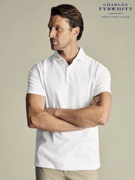 Charles Tyrwhitt White Short Sleeve Smart Pique Polo Shirt (H29139) | €86