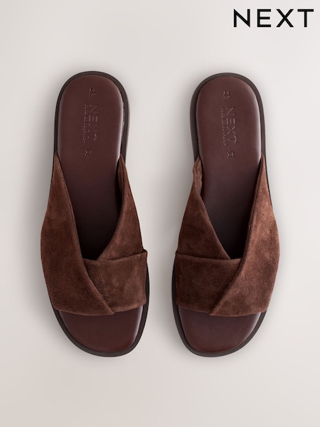 Chocolate Brown Suede Forever Comfort® Twisted Mule Sandals (H29246) | €39