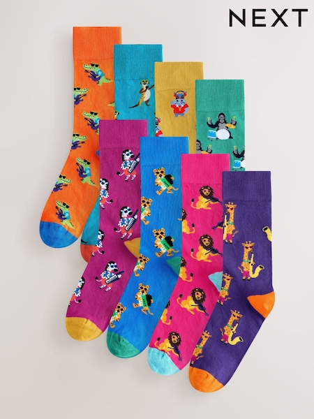 Bright Red/Orange/Blue Pattern Socks 8 Pack (H29277) | AED96