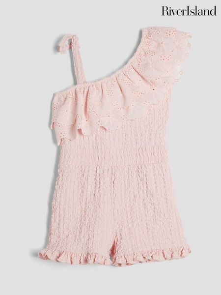 River Island Pink Girls Broderie Textured Playsuit (H29360) | €34