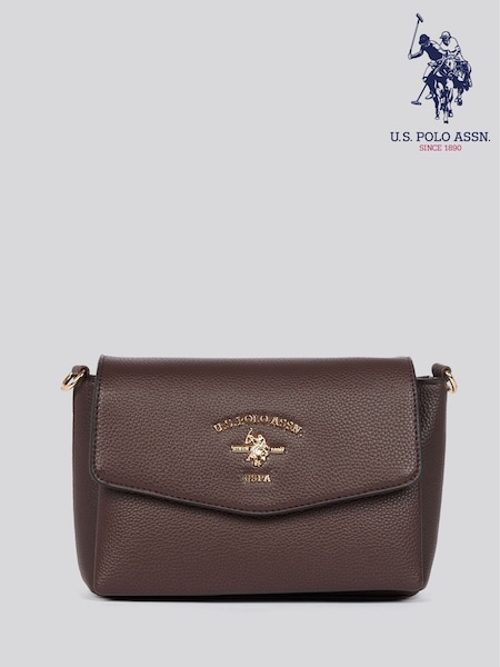 U.S. Polo Assn. Brown Womens Stanford Flap Cross-Body Bag (H29379) | LEI 596