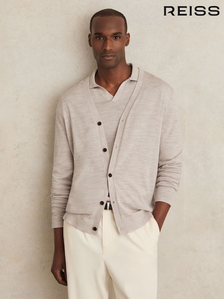 Reiss Wicker Brown Melange West Merino Wool Button Through Cardigan (H29645) | €142