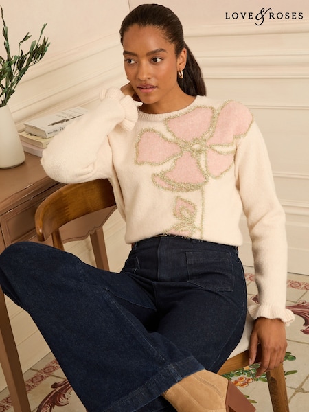 Love & Roses Ivory Tinsel Flower Cornelli Knit Jumper (H29684) | € 69