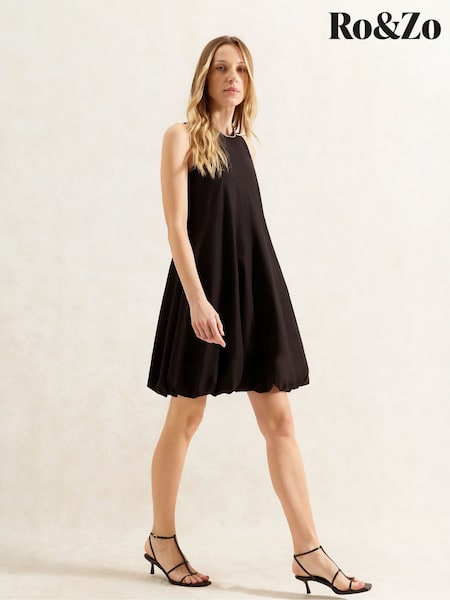 Ro&Zo Black Puffball Linen Blend Dress (H29847) | €118