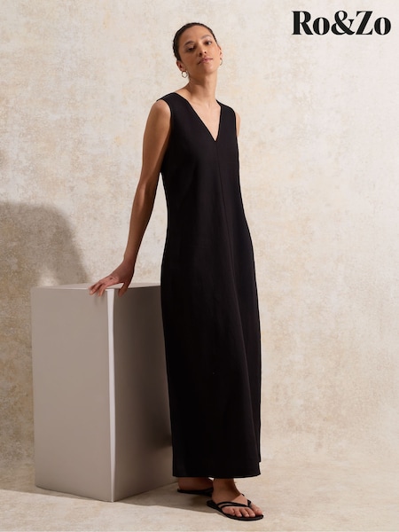 Ro&Zo Black V-Neck Blend Midi Dress (H29867) | ₪498