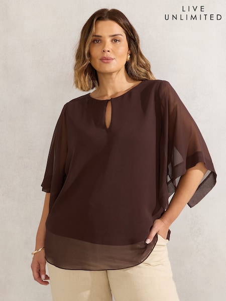 Live Unlimited Chocolate Keyhole Overlay Blouse (H29935) | R$ 640