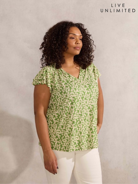Live Unlimited Curve Ditsy Jersey Flutter Sleeve Top (H29936) | 84 €