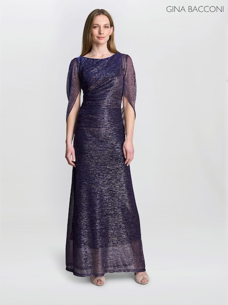 Gina Bacconi Purple Joanna Metallic Knit Maxi Dress (H29971) | R$ 2,170