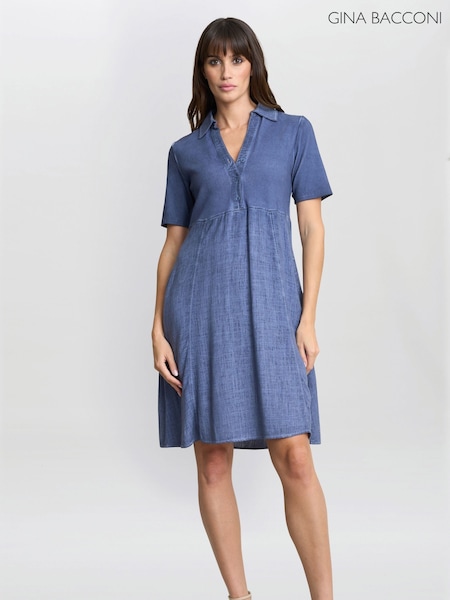 Gina Bacconi Blue Aaliyah Chambray Demin and Jersey Dress (H29982) | ₪704