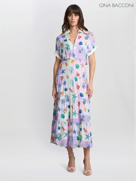 Gina Bacconi Purple Liv Seashell Print Shirt Dress (H29989) | 1,480 QAR