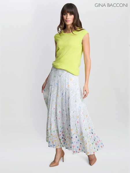 Gina Bacconi Holly Pleated Maxi White Skirt (H30003) | €213