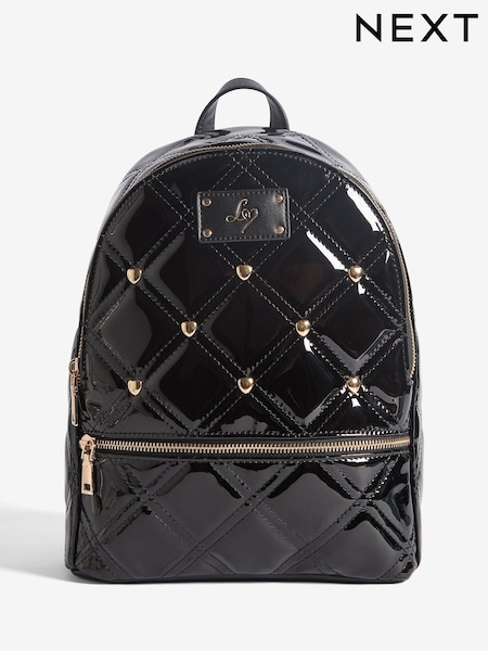 Black Patent Quilted School Backpack (H30020) | €42