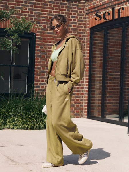 self. Olive Green Wide Leg Joggers (H30033) | R$ 255