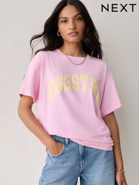 Baby Pink Easter Eggstra Graphic Short Sleeve Crew Neck Slogan 100% Cotton T-Shirt (H30034) | €20