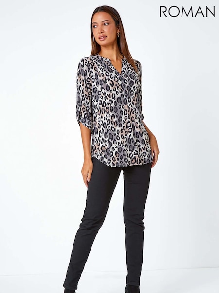 Roman Grey Animal Print Stretch Blouse (H30069) | €60