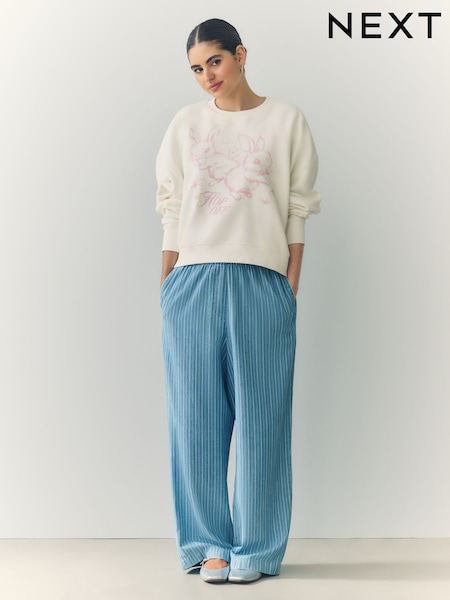 Ecru/Rosa - Spring Graphic Slogan Sweatshirt (H30074) | 42 €