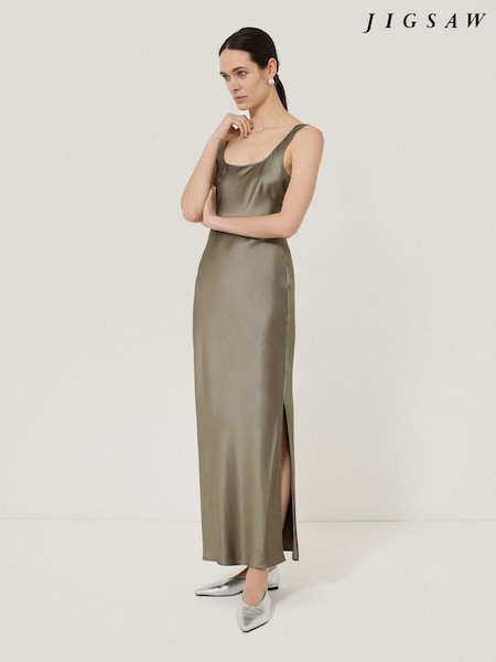 Jigsaw Green Heavy Satin Slip Dress (H30115) | €224
