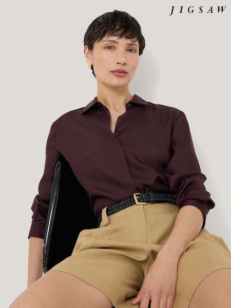 Jigsaw Purple/Burgandi Silk Twill Shirt (H30116) | €259