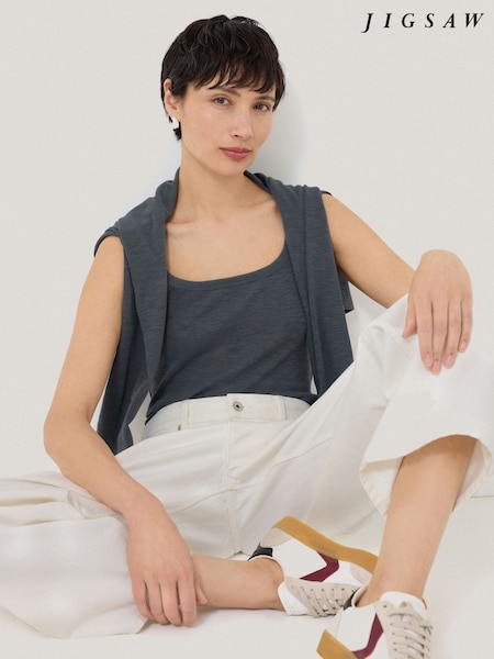 Jigsaw Grey Luxe Square Neck 100% Cotton Tank Top (H30137) | AED227