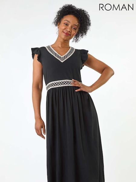 Roman Black Petite Crochet Trim Midi Dress (H30161) | €77