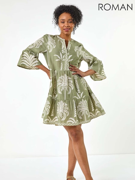 Verde - Roman 100% Cotton Tropical Tiered Dress (H30168) | 335 LEI