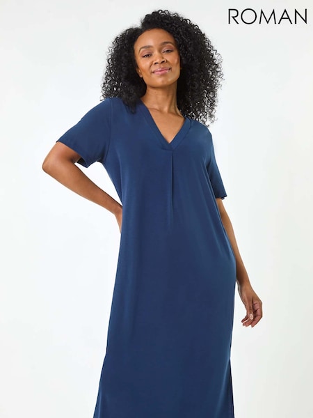 Roman Blue Petite V-Neck Stretch Midi Dress (H30173) | €53