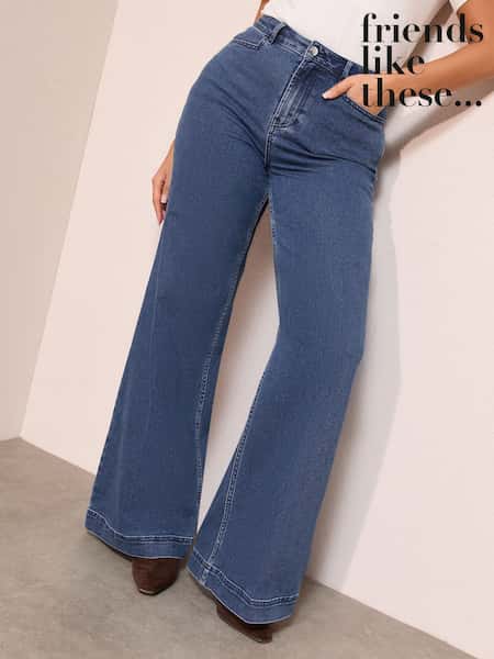 Friends Like These Mid Wash Curve Pocket Tailored Wide Leg Jeans (H30192) | €51