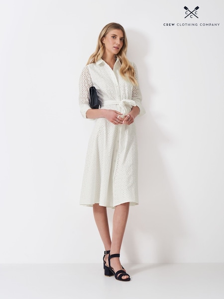 Crew Clothing White Broderie 100% Cotton Shirt Dress (H30196) | €178