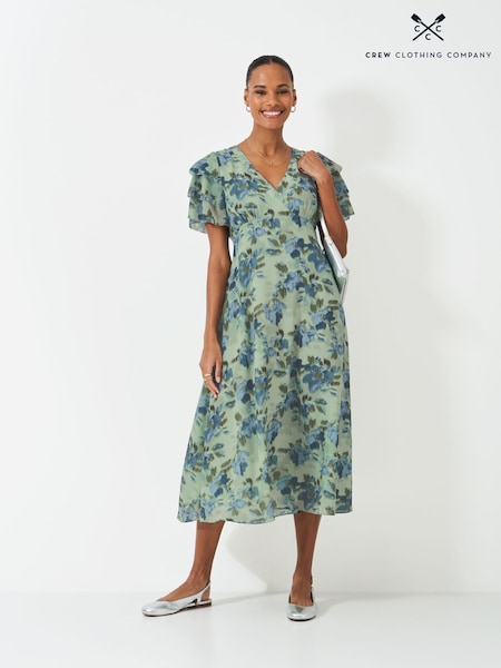 Crew Clothing Green Flutter Sleeve Dress (H30199) | €183