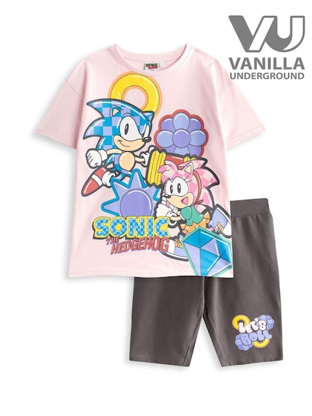 Vanilla Underground Pink Girls 100% Cotton Sonic the Hedgehog T-Shirt and Shorts Set (H30205) | R$ 240