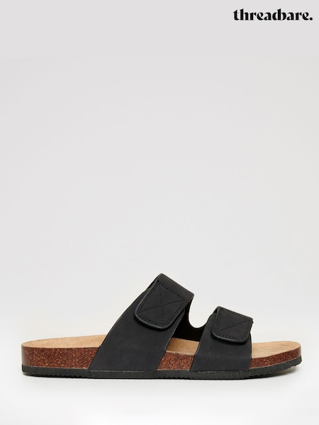 Negru - Threadbare Faux Suede Two Strap Sandals (H30223) | 179 LEI