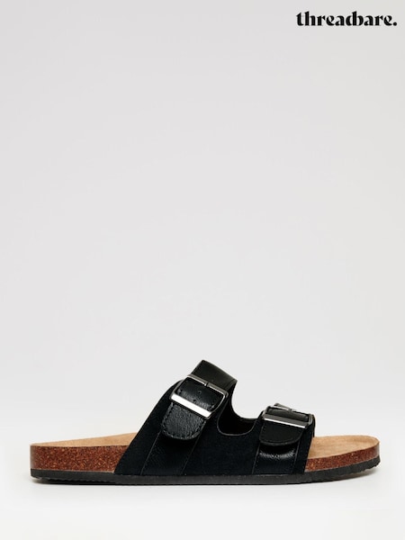 Threadbare Black Slip-On Two Buckle Strap Sandals (H30227) | 1,442 UAH