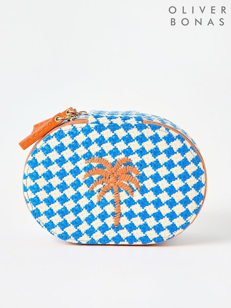 Oliver Bonas Blue Woven Chequerboard Tiered Jewellery Box (H30293) | €37