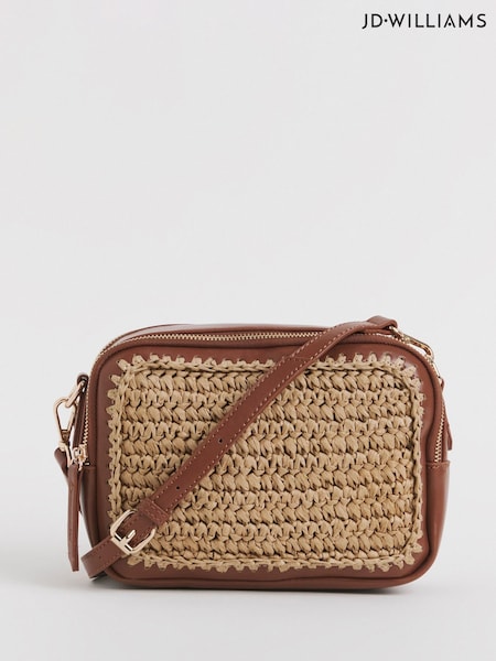 JD Williams Natural Tan Raffia Contrast Camera Bag (H30373) | €44