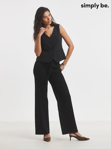 Simply Be Black Wide Fit Tie Front Wide Leg Jeans (H30383) | €54