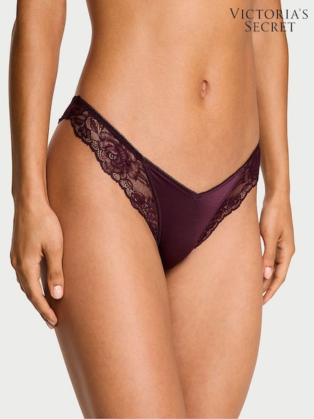 Victoria's Secret Winter Wine Red Thong Rose Lace Trim Knickers (H30428) | €18.50