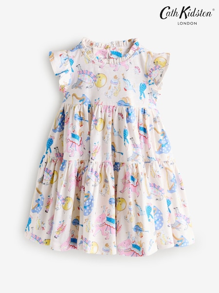 Cream/Blue Tiered Jersey Dress (3mths-7yrs) (H30525) | AED66 - AED76