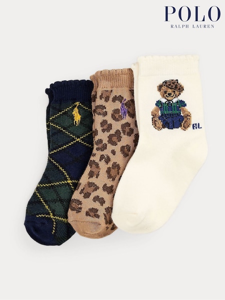 Polo Ralph Lauren Animal Baby Girl Bear Crew Socks 3 Pack (H30535) | R$ 120