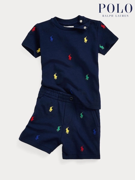 Polo Ralph Lauren Blue Baby All-Over Pony Logo Pique T-Shirt (H30541) | €73