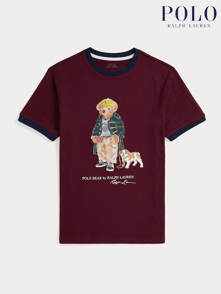 Polo Ralph Lauren Red Boys Bear Graphic Print Contrast Ringer T-Shirt (H30553) | €69 - €78