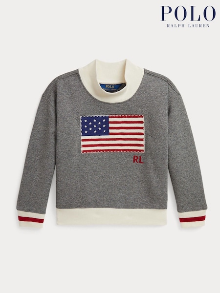 Polo Ralph Lauren Grey Girls Embroidered Flag Jersey Sweatshirt (H30565) | R$ 1.135 - R$ 1.235