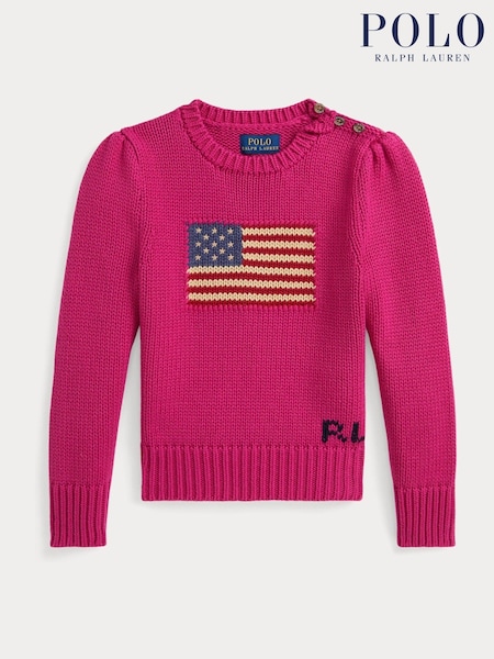 Polo Ralph Lauren Pink Girls Icon Flag Knit Jumper (H30573) | €192 - €197