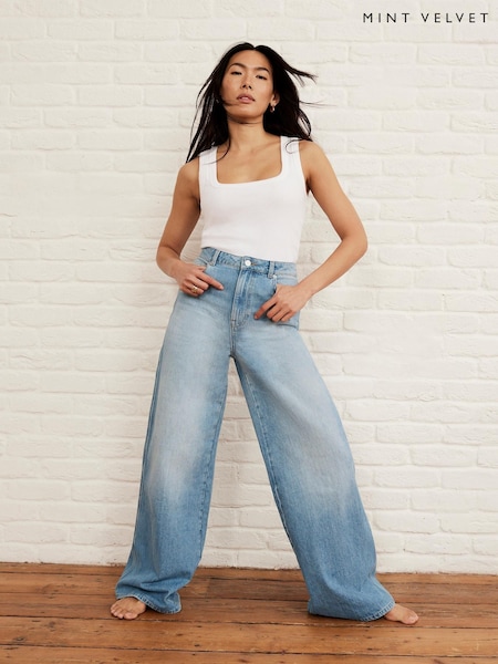 Mint Velvet Wide Leg 100% Cotton Jeans (H30595) | 737 LEI