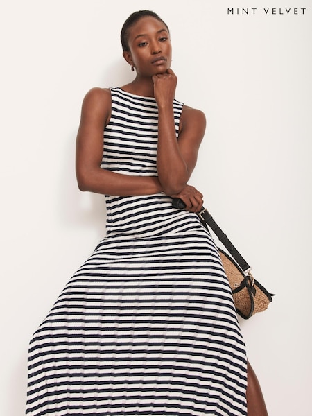 Mint Velvet Blue Striped Jersey Maxi Dress (H30603) | €140