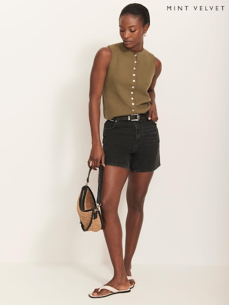Mint Velvet Black Washed Denim 100% Cotton Shorts (H30610) | AED344