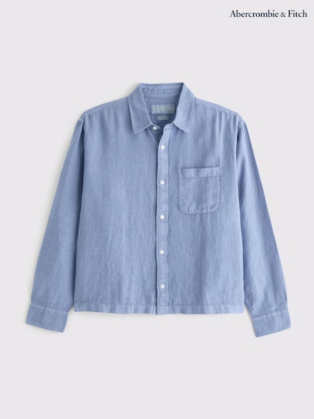 Abercrombie & Fitch Blue Linen Cropped Shirt (H30626) | €86