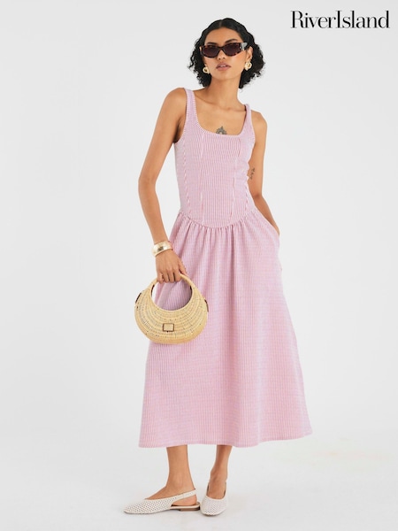 River Island Red Seersucker Stripe Midi Dress (H30660) | €59