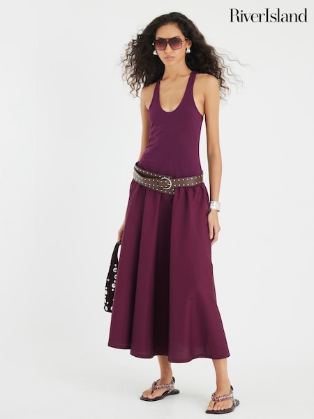 River Island Red Scoop Poplin Mix Dress (H30666) | €61