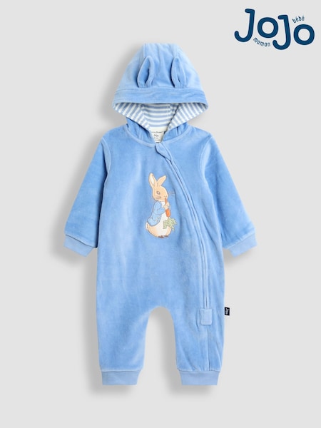 JoJo Maman Bébé Blue Peter Rabbit Velour Hooded All-In-One (H30753) | €48 - €51
